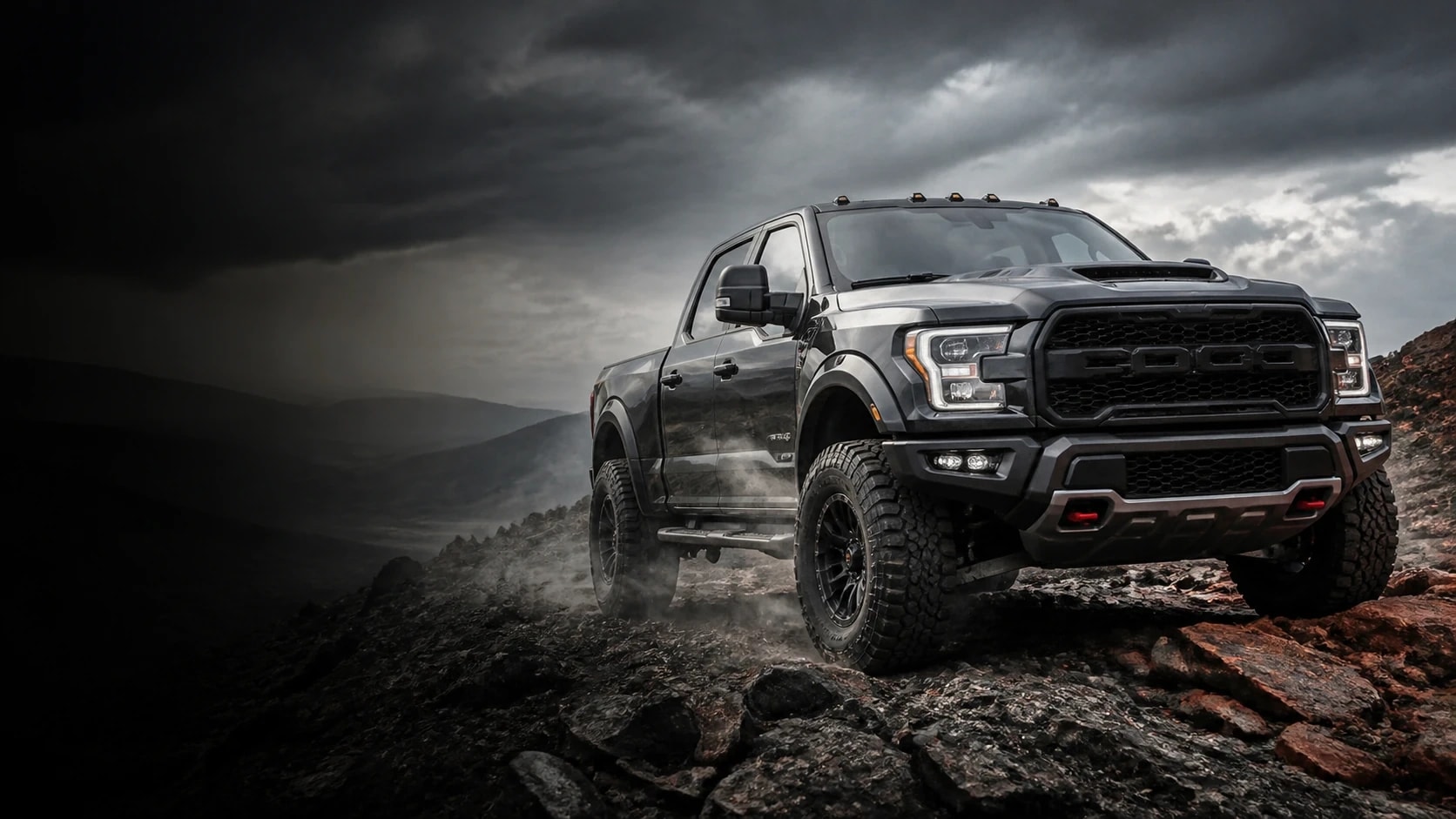 Pickup diesel em terreno rochoso